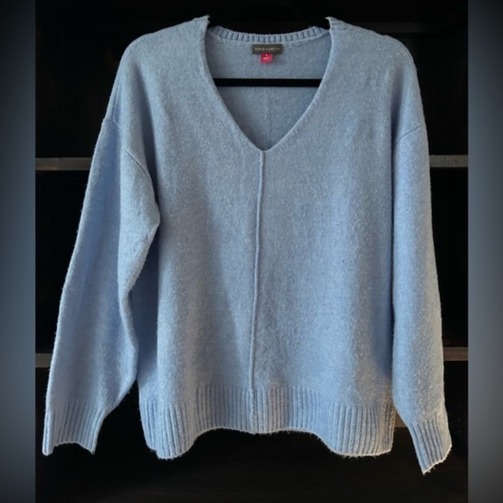 Oversized Fluffy Vince Camuto Women's Sweater | Light Blue | V-Neck Size Small